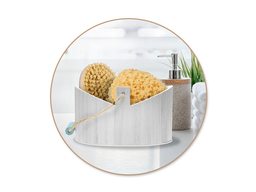 Wood Craft: 6.3"x3.5"x4.4" Oval Tub Basket w/Jute Cord + Wood Handle