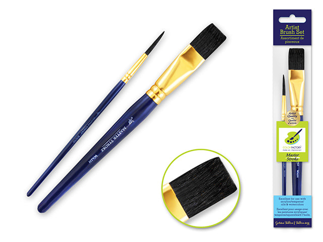 Artist Brush Set: Master Stroke Set x2 Wash3 Black Bristle Wash 3/4"+Rnd #4