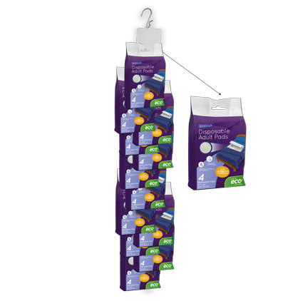 DISPOSABLE ADULT PADS - 4 PK Clip-Strip 12/units