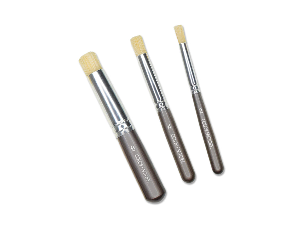 Artist Brush Set: 'Stubbies' Smooth Handle Bristle x3 Wood Handle A) Round #2/4/6