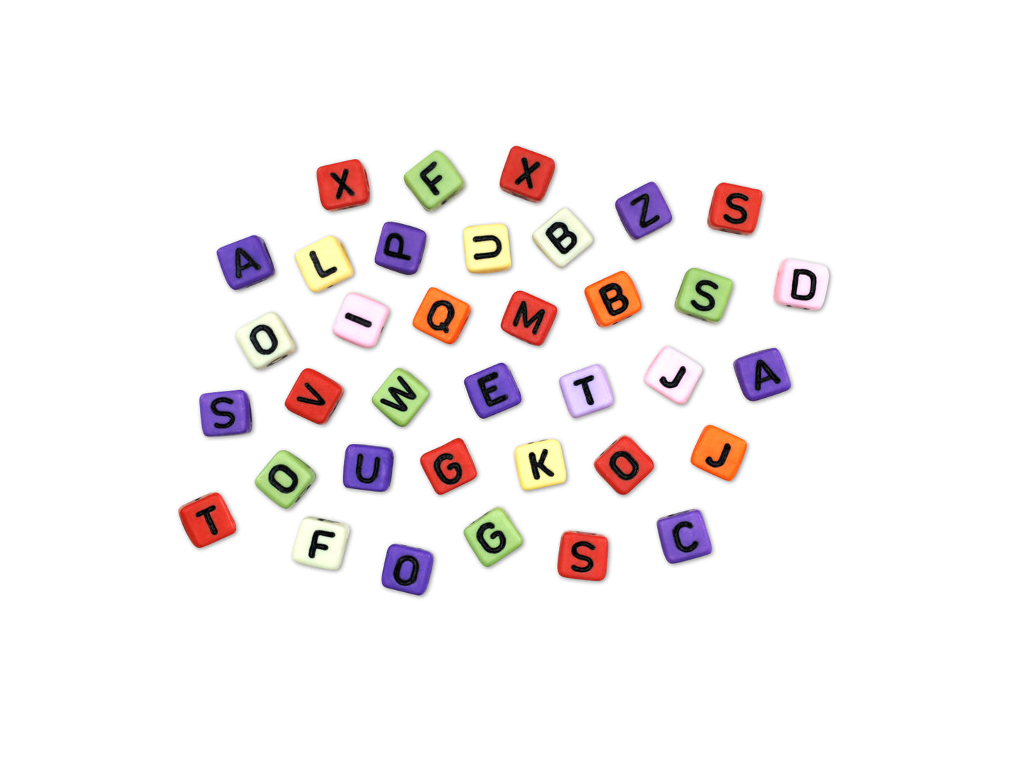 Alphabet Beads: 8mm Cube 36ct B) Multi Mix