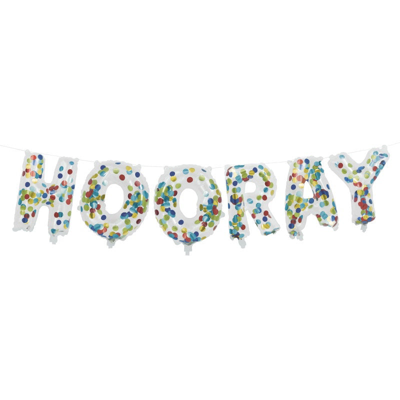 Hooray Clear Confetti Filled Letter Balloon Banner Kit