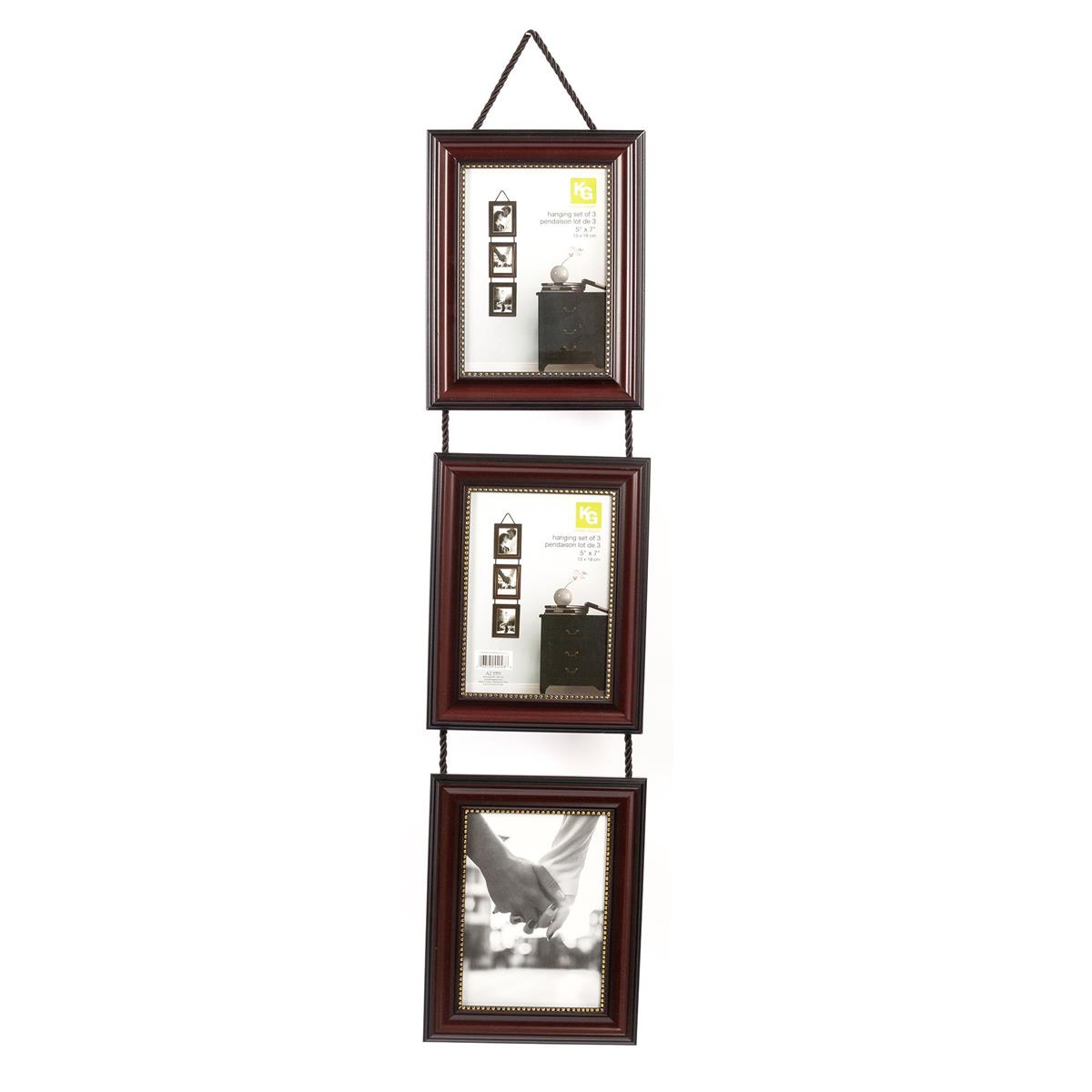 KG Lucy 3-5X7" Frame Set, Drk Brwn W/GOLD BEADING (VERTICAL) (AZ)