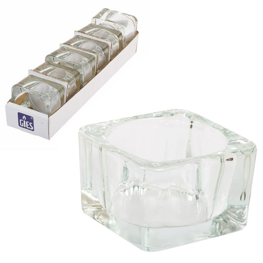 Deco Lite Set/6 Square Glass Tealight Holder, 2", tray w/Shrink