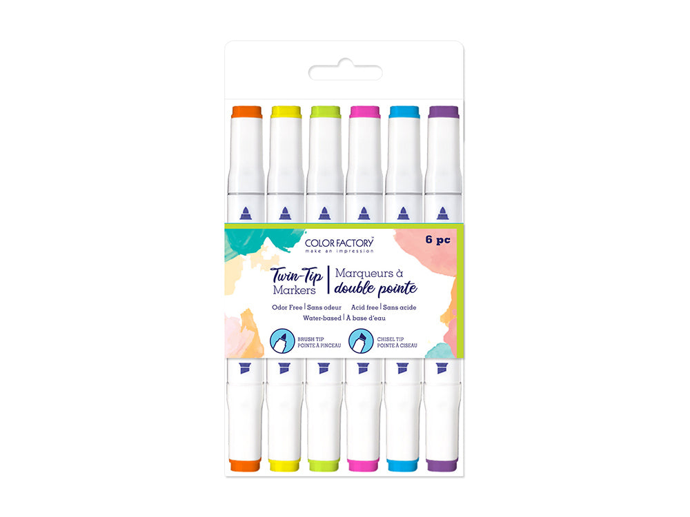 Color Factory: Water-Based Twin Markers Fine+Broad Tips 6pk A) Brights