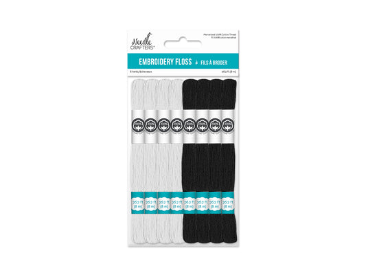 Needlecrafters: 8m Cotton Embroidery Floss 8 Hanks/pkg D) Black & White Mix