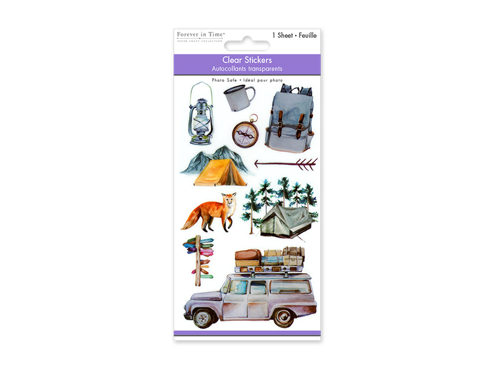 Paper Craft Stickers: 3.9"x6.9" Clear PET C) Camping