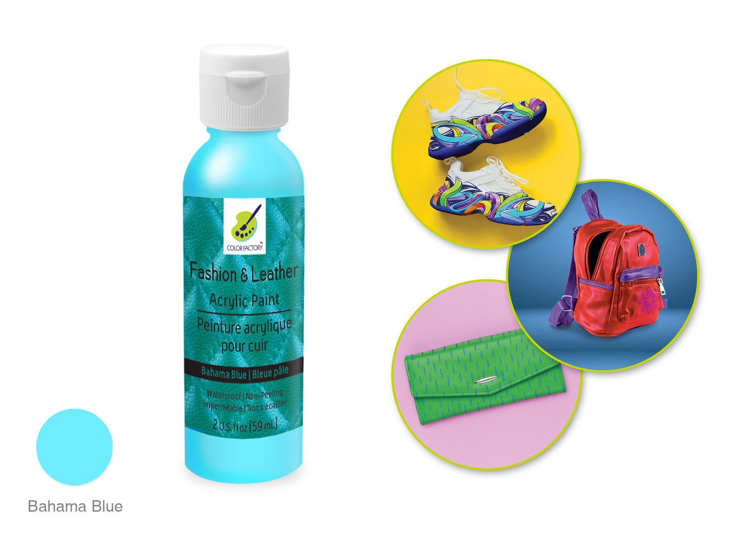 Color Factory: 2oz Fashion & Leather Acrylic Paint LD01-LD10 LD08) Bahama Blue