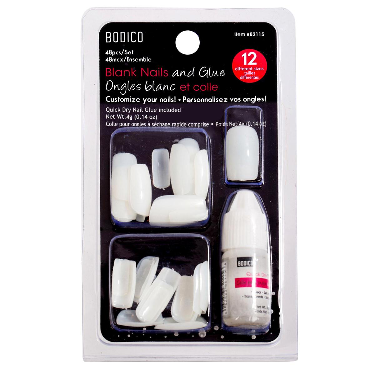 Bodico 48-pc Plain Nail w 7g Glue, b/c(HZ)