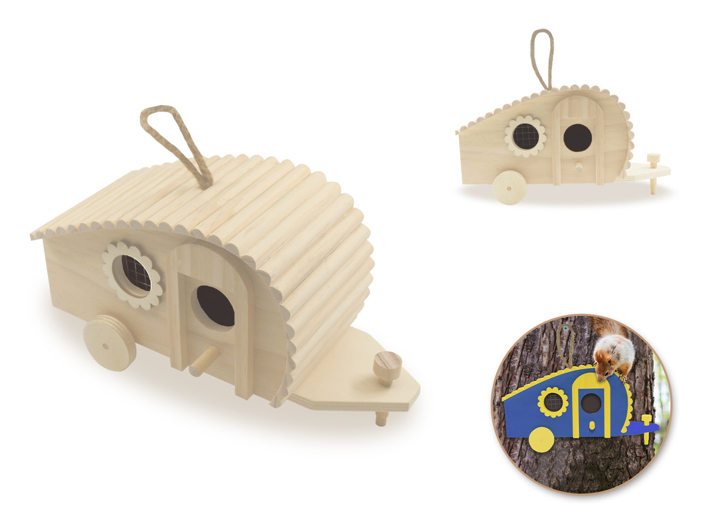 Wood Craft: 9"x3.9"x4.7" DIY Fifth Wheeler Camper w/Jute Cord