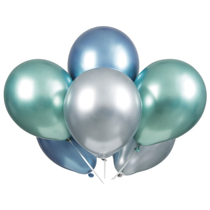 Blue  Green & Silver Platinum 11" Latex Balloons  6ct - Assorted