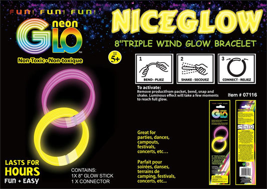 Neon Glo, Wide Stick  Bracelets, 6 Asst. Cols