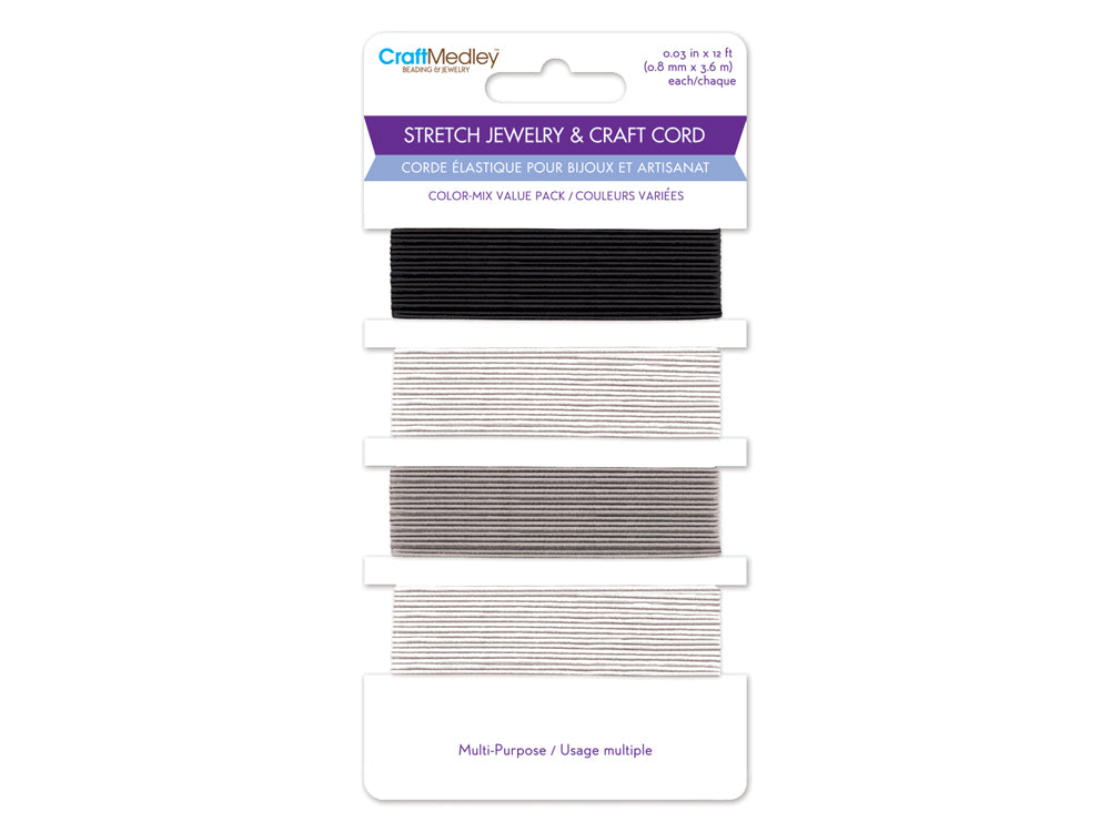 Jewelry/Craft Cord: 16yds Stretch Cord 0.8mm 4Col/Card A) Classic