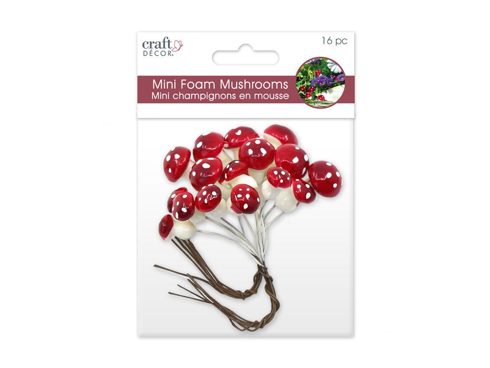 Craft Decor: Mini Foam Mushroom Picks 16pc (1cmx8/1.5cmx8)
