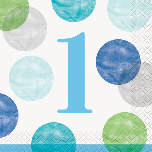 Blue Dots 1st Birthday Beverage Napkins  16ct