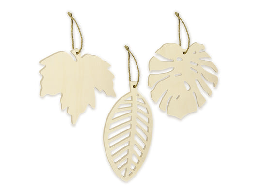 Wood Craft: DIY 7.9"x3.7" Leaf w/Jute Hanger Asst 12eax3stl 4mm(T)
