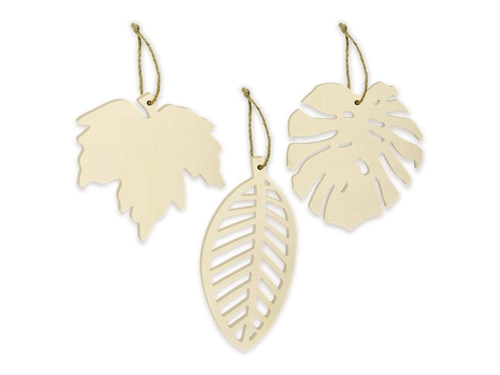 Wood Craft: DIY 7.9"x3.7" Leaf w/Jute Hanger Asst 12eax3stl 4mm(T)