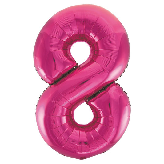 Hot Pink Number 8 Shaped Foil Balloon 34"  Packaged
