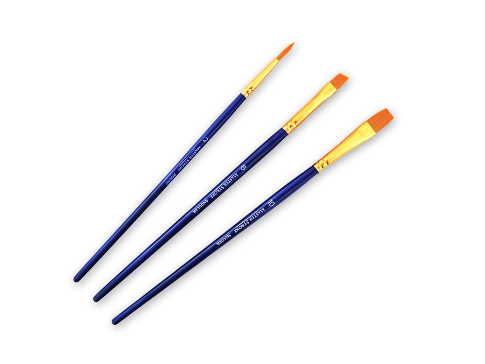 Artist Brush Set: Master Stroke Set x3 Classic2 GoldenNylon Flat#10+Rnd#2+Ang#6