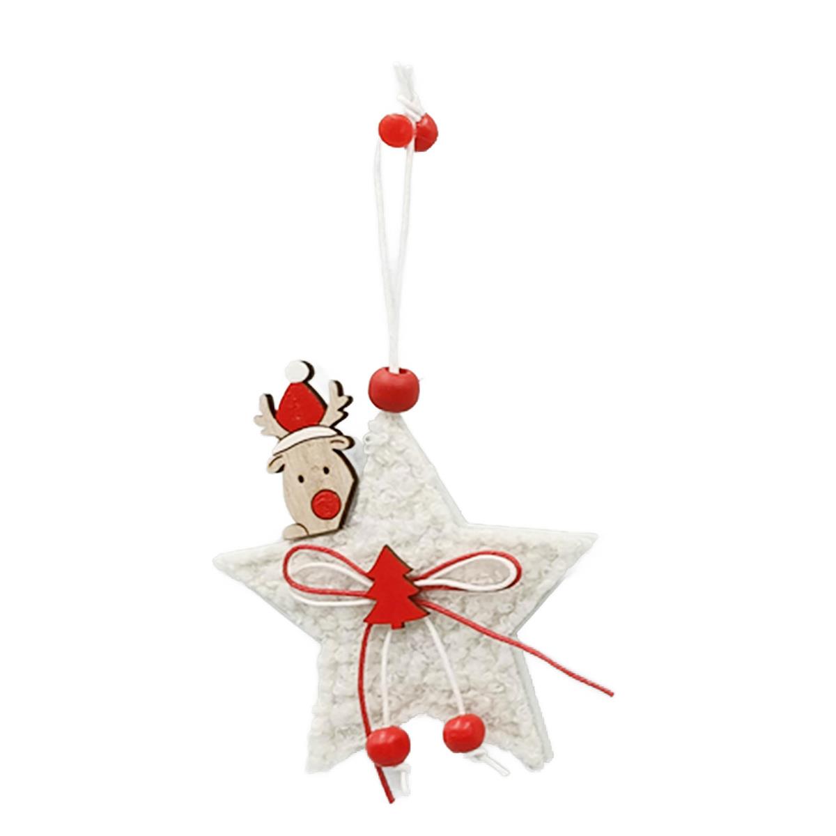 Deco N. 2pk 3.3" Christmas Star Felt Ornaments w/ Reindeer, PBH 3.35X3.75"