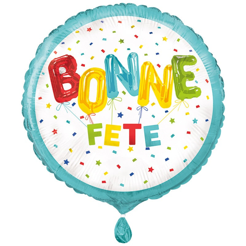 Helium filled - Bright Bonne Fete 18" Round Foil Balloon
