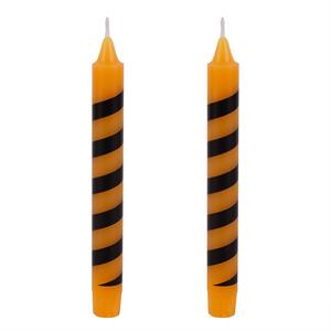 Set/2 Striped Dinner Candle, 7.85"H, Black/Orange, box
