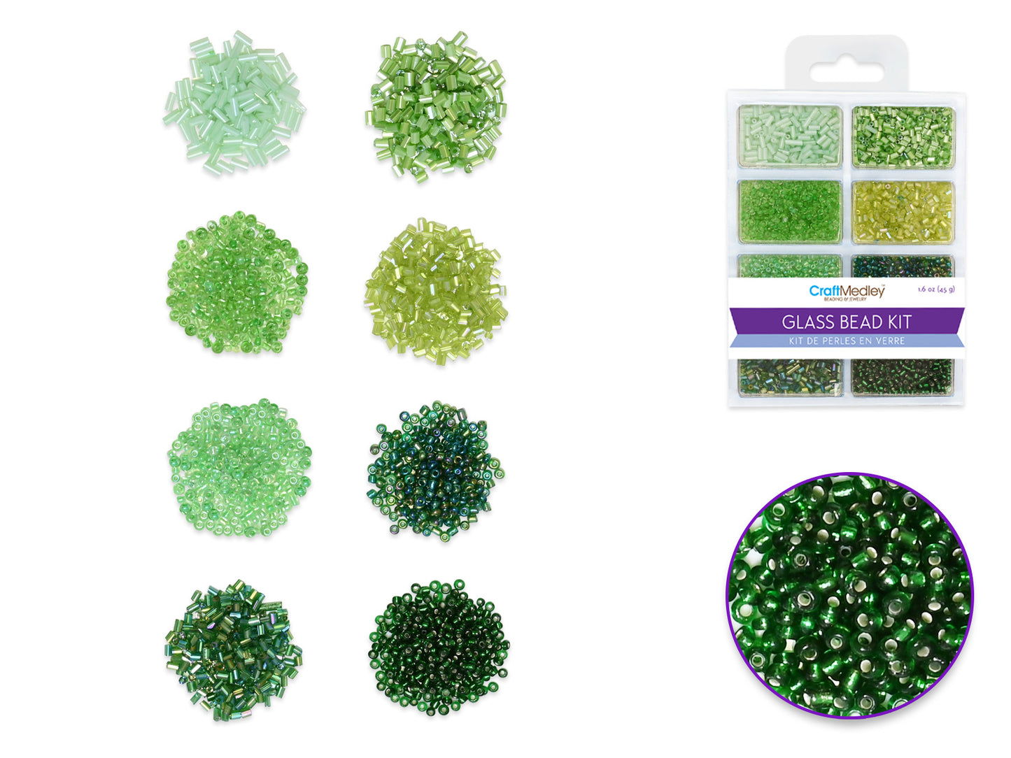 Glass Bead Kit: Rocailles/Seed Beads/Bugles 45g ULTIMIX D) Going Green