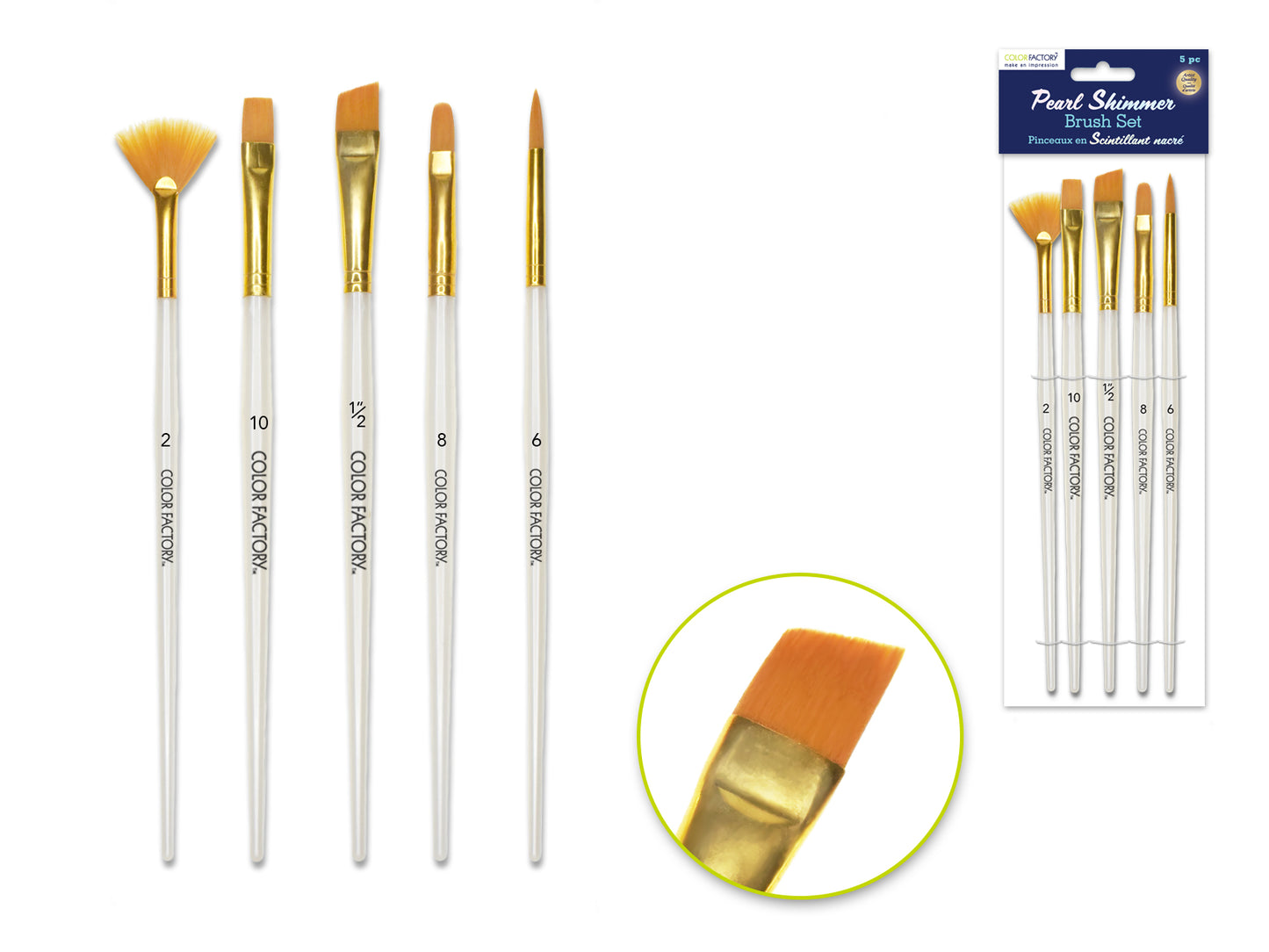 Artist Brush Set: Golden Taklon Pearl Shimmer Series x5 Plastic Handle B) Gold Nylon Multi-Set 1