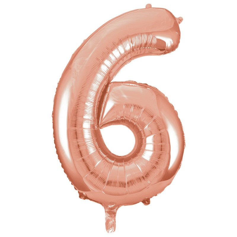Rose Gold Number 6 Shaped Foil Balloon 34"  Packaged