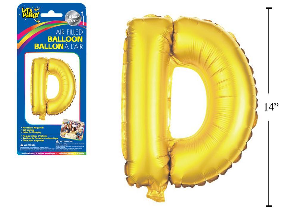 Let's Party "D" Gold Air Filled Balloon,14"