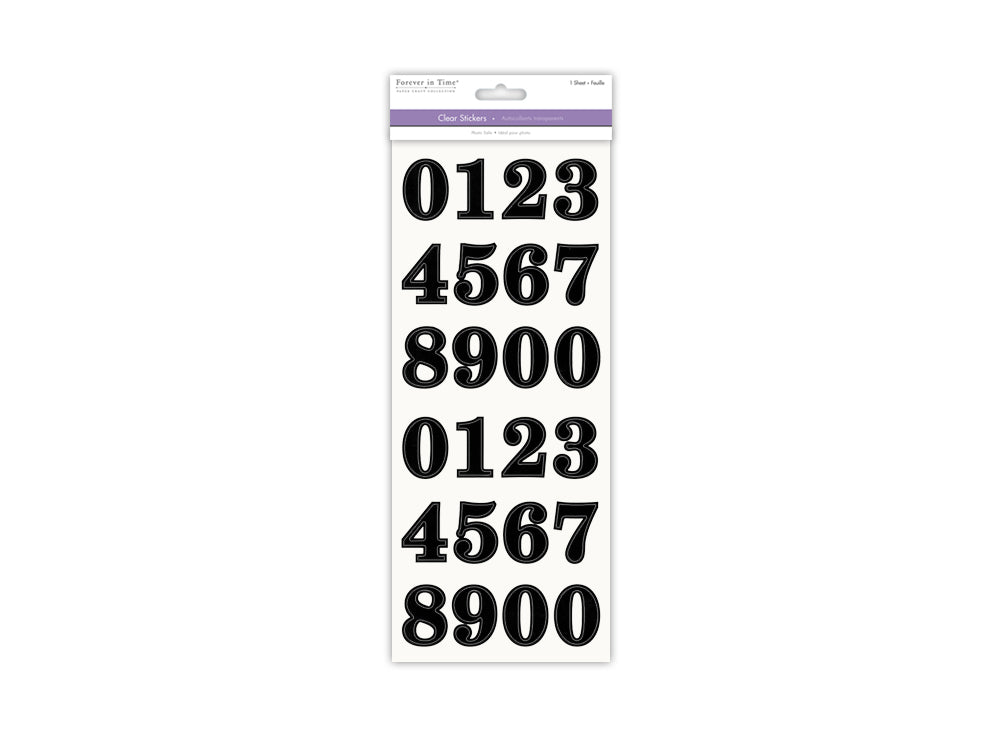Paper Craft Sticker: 5"x12" Letters & Numbers Medley Clear P) Numbers Bold Black 1.37"