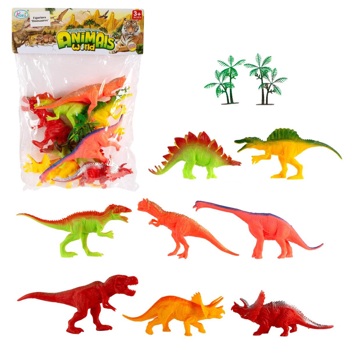 8pcs Dinosaur Toy Figures, PVC bag w/header