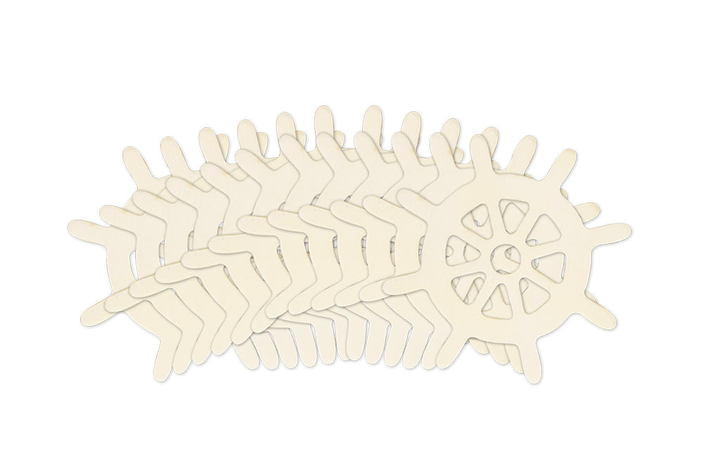 Wood Craft: 8cm Wood Shapes x12 O) Nautical Wheel