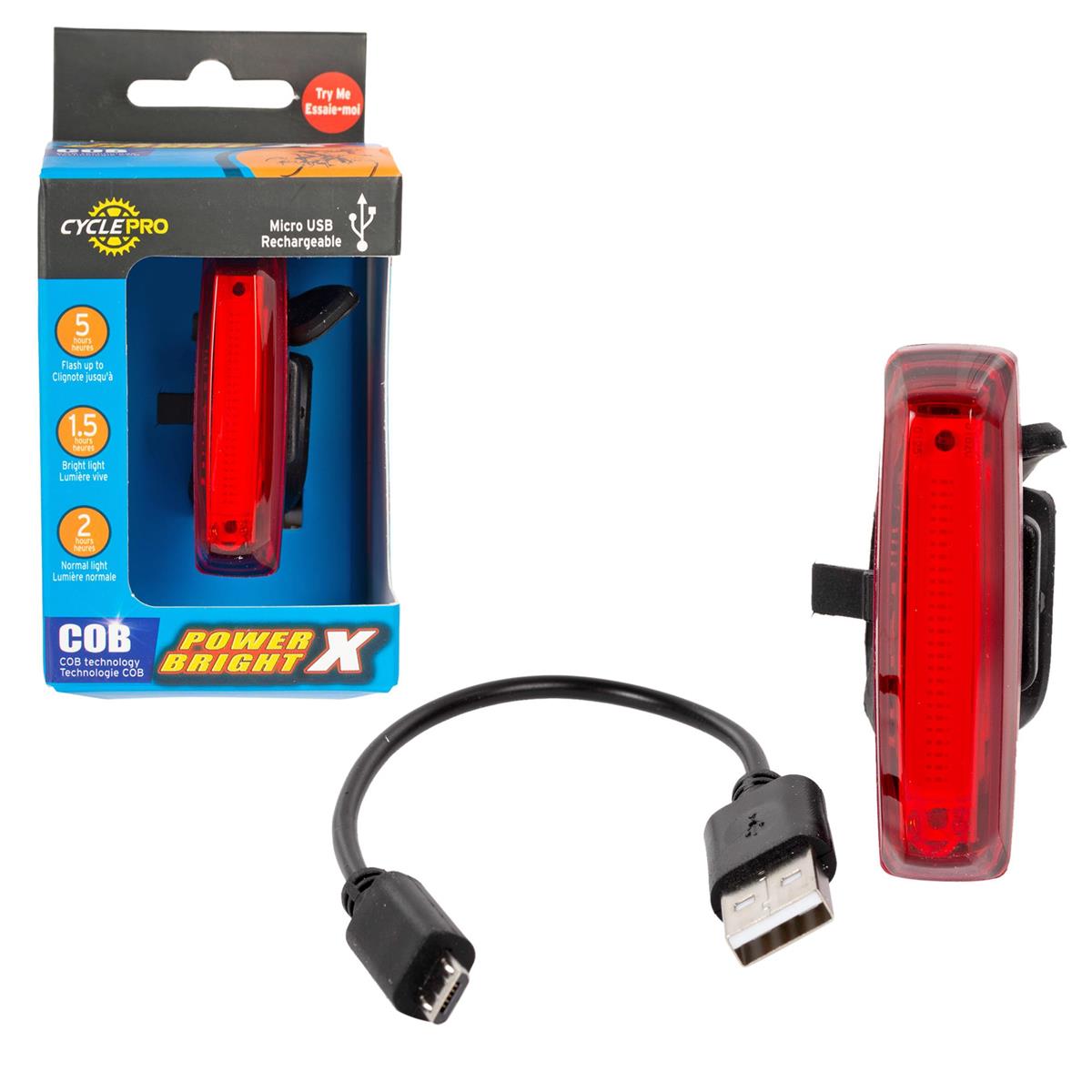 CyclePro Pwer Bright X Rechargeable USB Rear COB Light, 35LM,Window Box