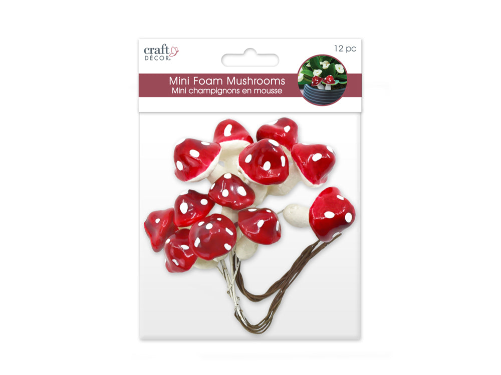 Craft Decor: Mini Foam Mushroom Picks 12pc (2cmx6/2.5cmx6)