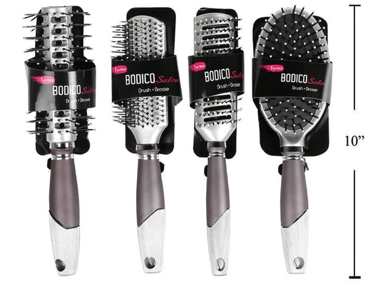 Bodico Metallic Hair Brush w/ Rubber Handle, 4 styles, h/c