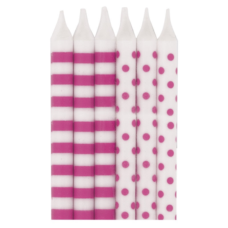 Hot Pink Stripes & Dots Birthday Candles  12ct
