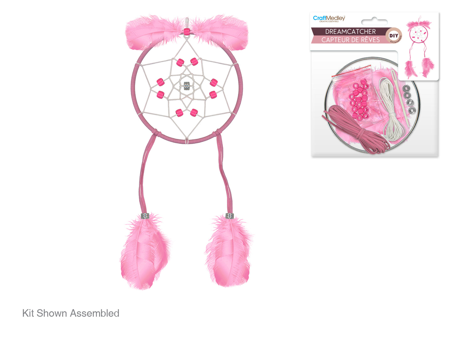 Craft Medley Kit: DIY 16.8"x4.8" Dream Catcher Kit I) Pink