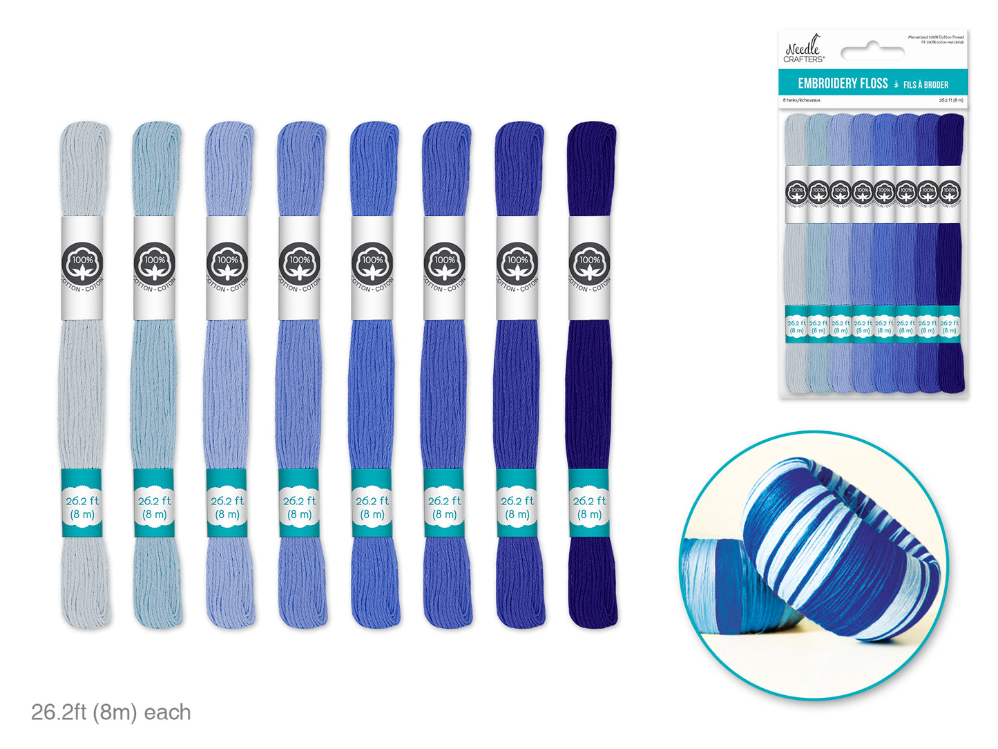 Needlecrafters: 8m Cotton Embroidery Floss 8 Hanks/pkg F) Blue Heaven