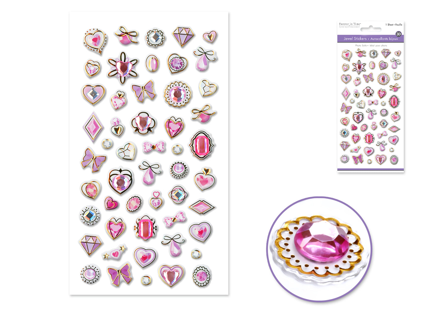Paper Craft Sticker: 3.8"x6.9" 3D Jewel Adornments C) Pink Sapphire