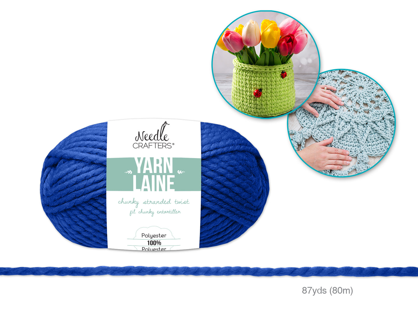 Needlecrafters: 100g Chunky Stranded Twist Poly Yarn I) Royal Blue