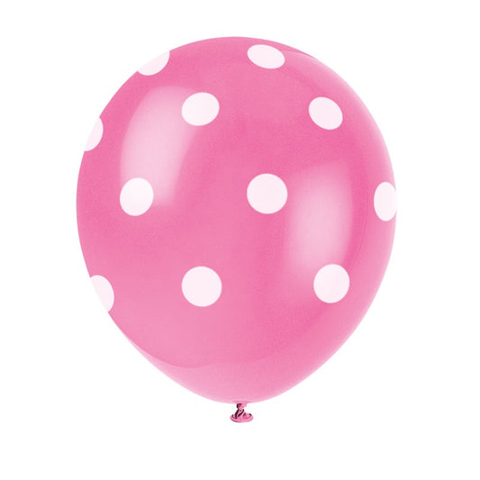 12" Latex Balloons  6ct - Hot Pink Dots