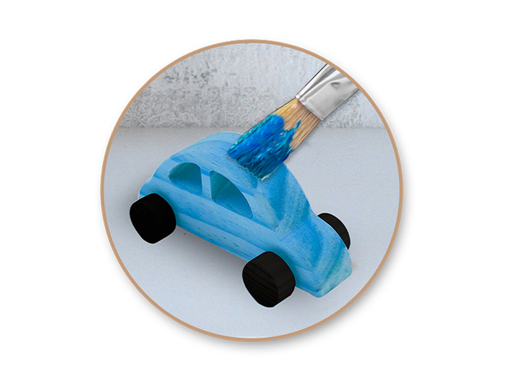 Wood Craft: 4.5" DIY Solid Wood Vehicles w/Moving Wheels A) Car