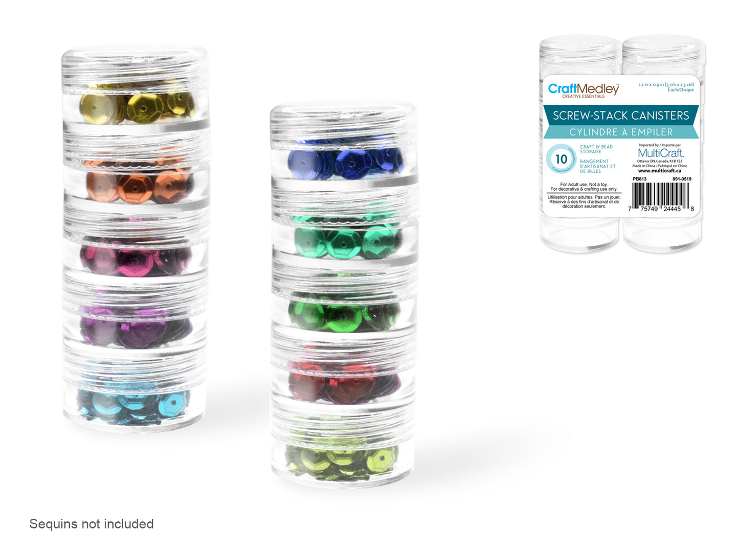Craft/Bead Storage: 1.2"x0.9" Screw-Stack Canisters x10