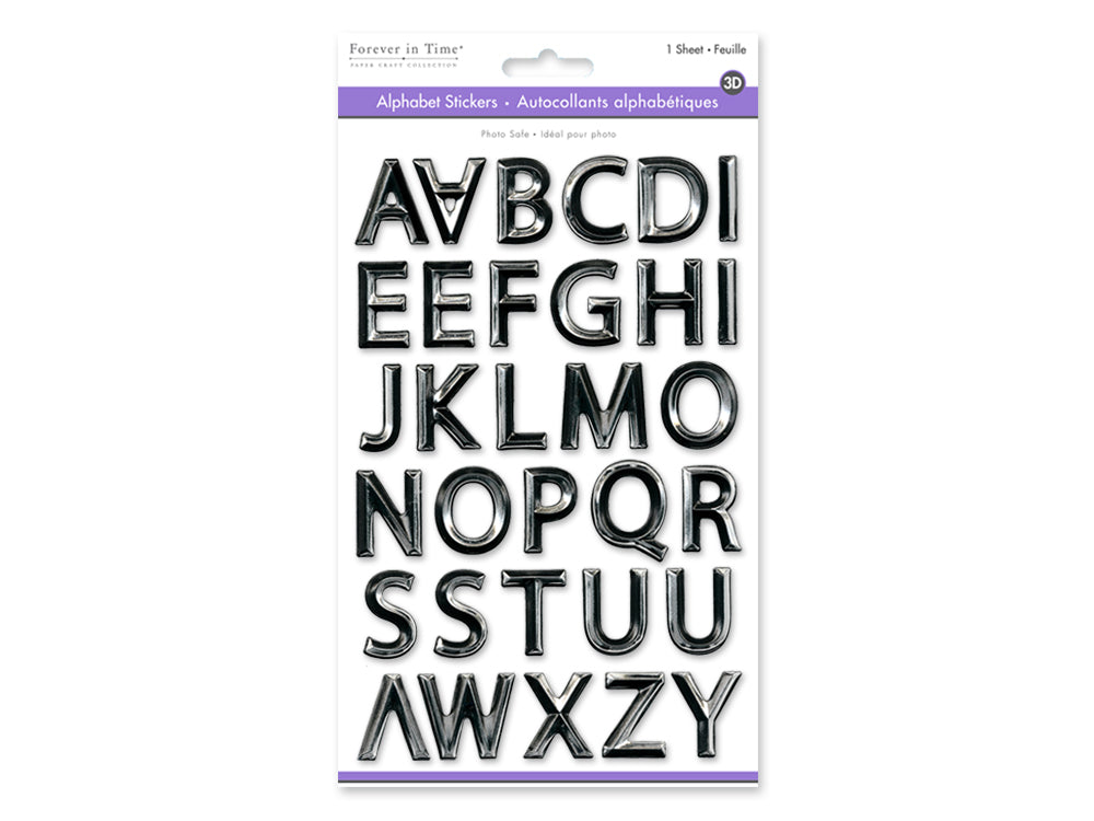 Paper Craft Sticker: 5.7"x9.8" 3D Alpha PVC D) Black w/Silver Foil