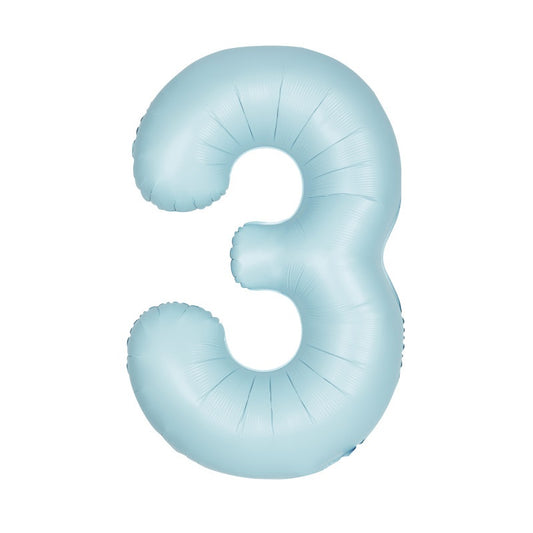Matte Powder Blue Number 3 Shaped Foil Balloon 34"  Packaged
