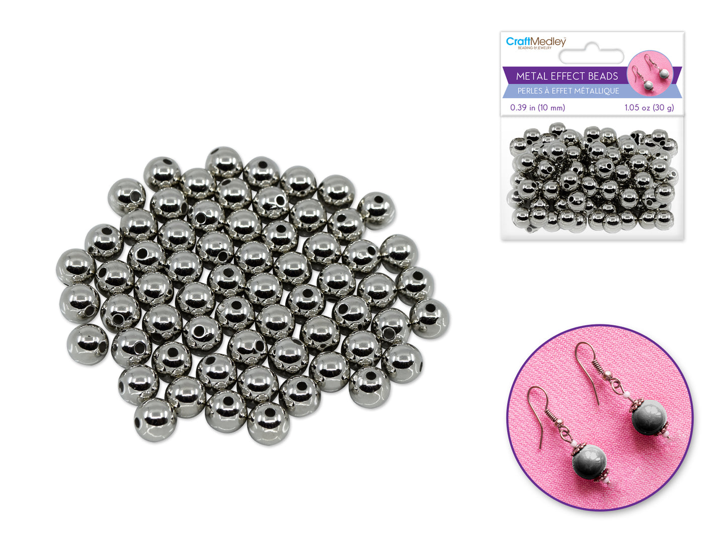 Metal Effect Beads: 10mm Luster Electroplated Round 30g A) Titanium