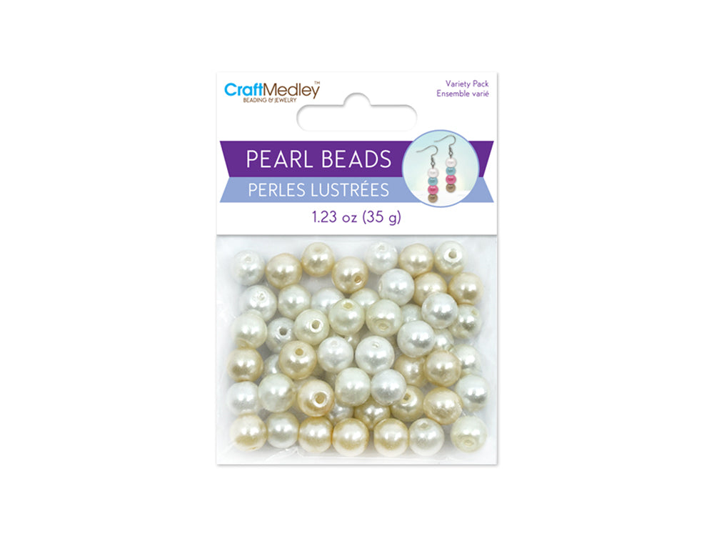 Pearl Beads: 8mm Glass Fired Pearls 35g 3-Col Asst Multi-Pack D) Oyster