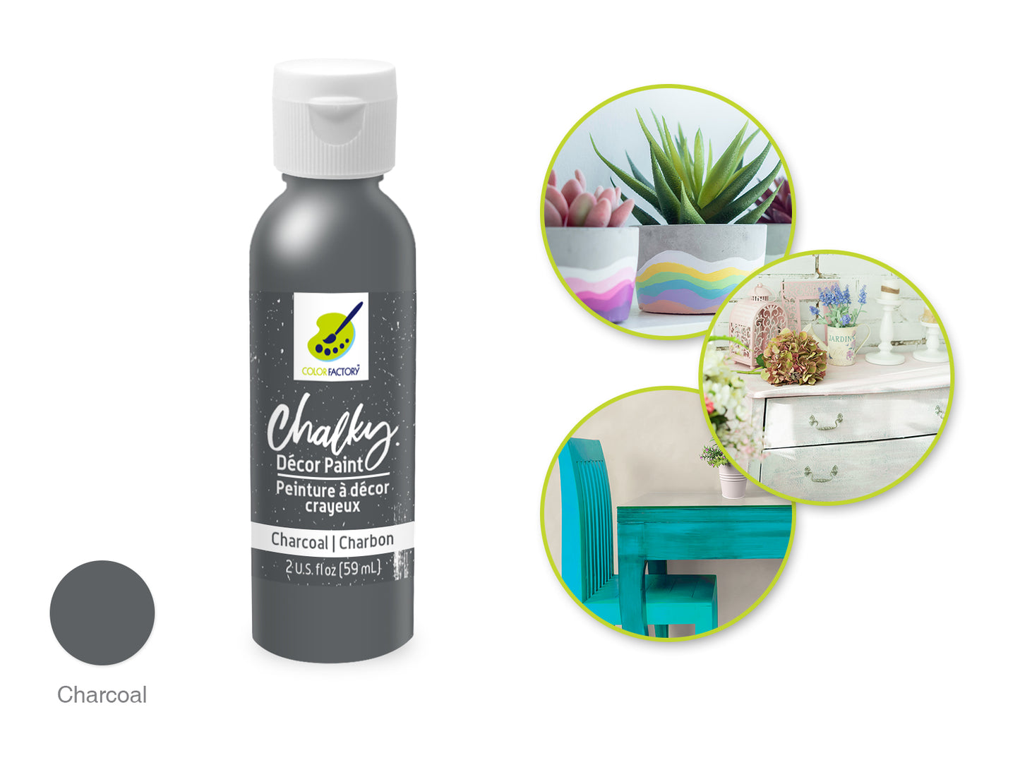 Color Factory: 2oz Chalky Decor Paint CD01-CD10 CD09) Charcoal