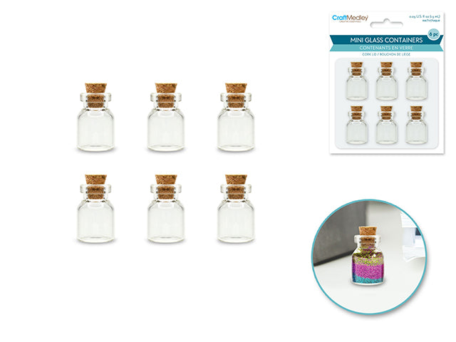 Glass Bottles: Mini Containers w/Cork Lid x6 1.5ml